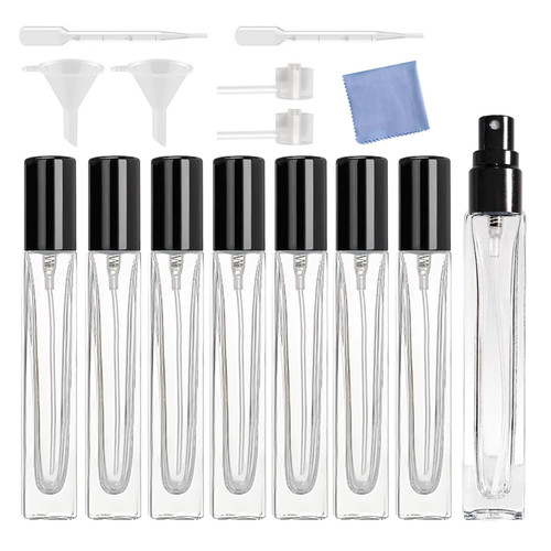 AGENIZ 10ml perfume spray bottle, refillable glass spray, mini portable travel glass spray square perfume bottle, essential oil sample bottle (10ML/Black)