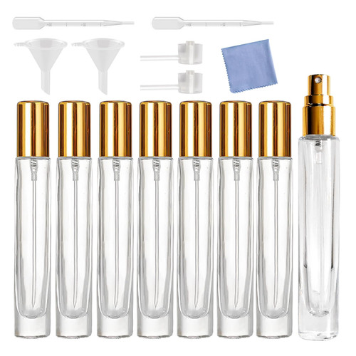 AGENIZ 8Pcs10ml Mini Perfume Spray, Atomizer Glass Bottle Refillable Perfume Bottles, Travel Essential Oil Portable Spray Bottle (10ML/Gold)