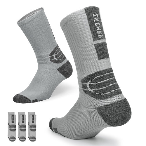 ZNCMRR Basketball Soccer Crew Socks,3 Pairs Cushioned Athletic Sports Socks Thick Compression Long Running Sports Crew Socks for Boy Girl Men Women (grey)