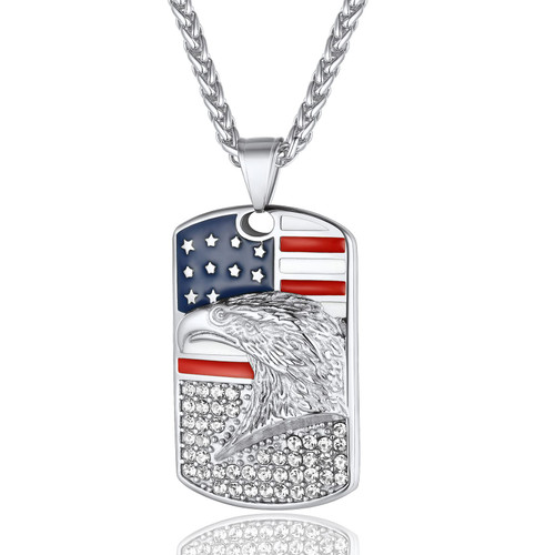 Dog Tags Military Necklace Stainless Steel US Flag Eagle Necklace American Flag Patriot Dog Tag Chain