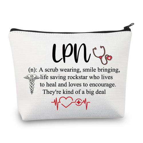 CMNIM LPN Licensed Practical Nurse Gifts Makeup Bag LPN Nurse Gifts Cosmetic Bag LPN Nursing Gifts Graduation Gifts (LPN Nurse Makeup Bag White)