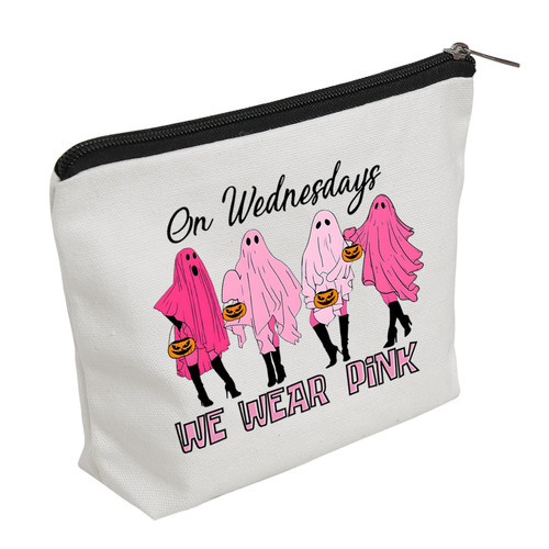 WZJHCL Pink Ghost Makeup Pouch Bag Halloween Party Gift Halloween Ghost Cosmetic Kit Bag Spooky Season Storage Pouch Bag (Pink Ghost)