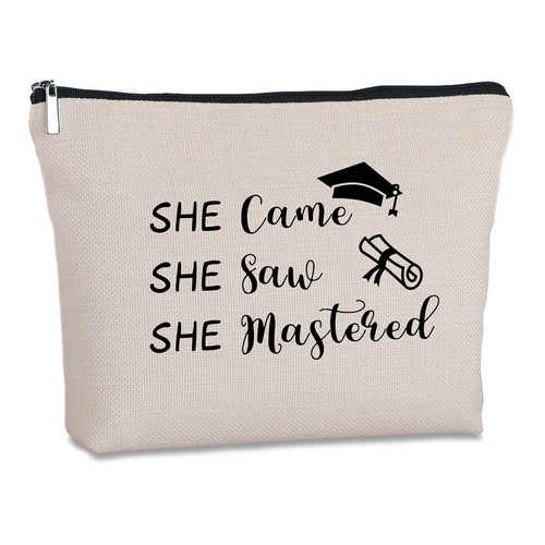 She Came She Saw She Mastered Zipper Makeup Bag Travel Cosmetic Bag Funny Graduation Gifts for Women Mastering Degree Masters College Graduates