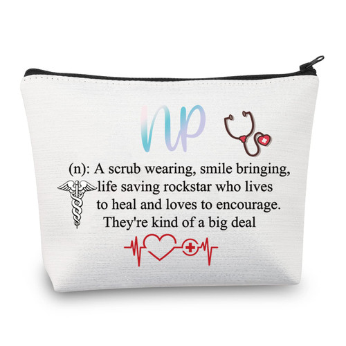 CMNIM NP Nurse Practitioner Gifts Makeup Bag NP Graduation Gift Nursing Gifts Nurse Travel Cosmetic Bag Appreciation Gift (NP Nurse Makeup Bag White)