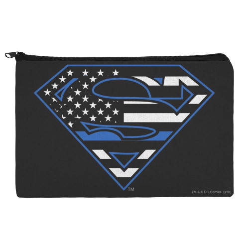 GRAPHICS & MORE Superman Thin Blue Line Flag Shield Logo Makeup Cosmetic Bag Organizer Pouch