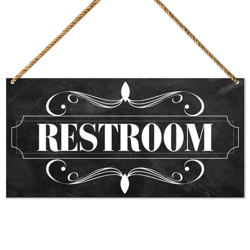 Restroom Wood Sign Decor, Restroom Sign Black for Home Bathroom Door, Toilet Business Office Classroom Restaurant Restroom Wall Hanging Sign Decorations