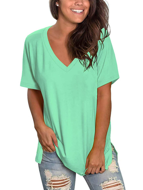 Womens V Neck T Shirts - Summer Tops for Women Short Sleeve Shirt Tunic Tops L