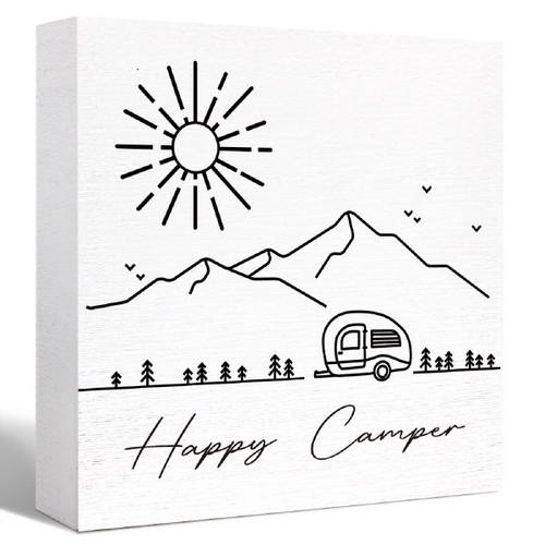 Camping Decor Funny Camping Sign Rustic Minimalism Happy Camper Wood Block Sign Home RV Camper Decor,Camper Decorations Accessories for Inside,Camping Gifts Camping Decor Funny Camping Sign Rustic Minimalism Happy Camper Wood Block Sign Home RV Camper Decor,Camper Decorations Accessories for Inside,Camping Gifts