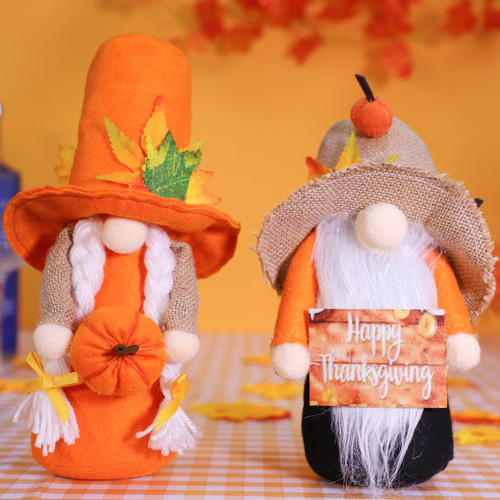 QuanYaaJoy Fall Decorations for Home Thanksgiving Gnomes Indoor,2Pack Plush Gnomes Hold Pumpkin Thanksgiving Sign with Hat Maple Decor Harvest Thanksgiving Gnome for Home Kitchen