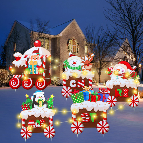 5 Pack Christmas Decorations Outdoor, Christmas Train Yard Signs with LED Lights, Xmas Tree Santa Snowman Lawn Signs with 10 Plastic Stakes for Garden Yard Lawn Holiday Decor 5 Pack Christmas Decorations Outdoor, Christmas Train Yard Signs with LED Lights, Xmas Tree Santa Snowman Lawn Signs with 10 Plastic Stakes for Garden Yard Lawn Holiday Decor