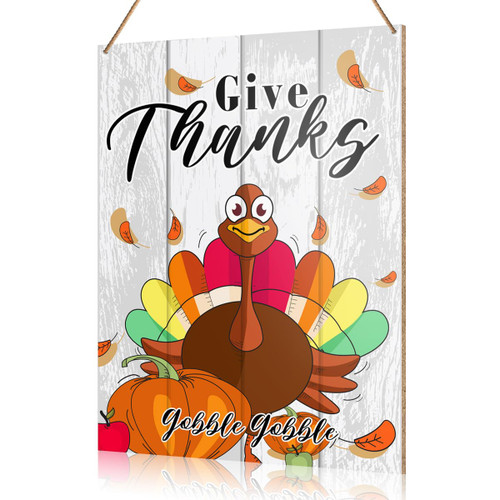 Thanksgiving Decorations Hanging Sign, Autumn Fall Decor Rustic Turkey Wooden Wall Sign Thanksgiving Decorations, Gobble Gobble Give Thanks