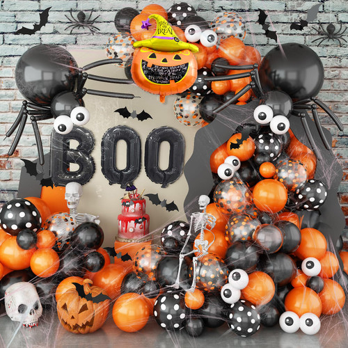 Halloween Balloon Arch Garland Kit, 126Pcs Black and Orange Balloons with Halloween BOO Pumpkin Bat Foil Balloons Eyeball Balloon Spider Web for Kid Halloween Birthday Party Decorations Indoor Outdoor Halloween Balloon Arch Garland Kit, 126Pcs Black and Orange Balloons with Halloween BOO Pumpkin Bat Foil Balloons Eyeball Balloon Spider Web for Kid Halloween Birthday Party Decorations Indoor Outdoor