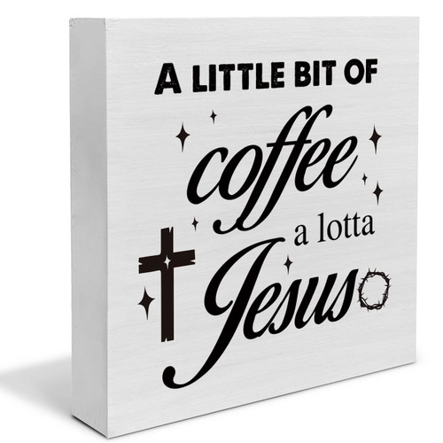 Country a Little Bit of Coffee a Lotta Jesus Wood Box Sign Decor Desk Sign Coffee Lover Wooden Box Block Sign Rustic Home Kitchen Shelf Tabletop Wall Decoration