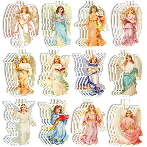 36 Pieces Christmas Angel Ornaments Rustic Wooden Christmas Tree Ornaments Irish Hanging Angels Ornaments for Winter Holiday Party Decor, 12 Styles
