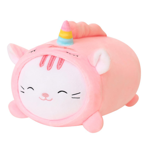 SQEQE Unicorn Cat Plush Pillow, Cute Pink Unicorn Cat Stuffed Animal, Soft Kawaii Cat Plushie with Unicorn Outfit Costume Plushies Doll Toy Gifts for Girls Kids Decor 8"