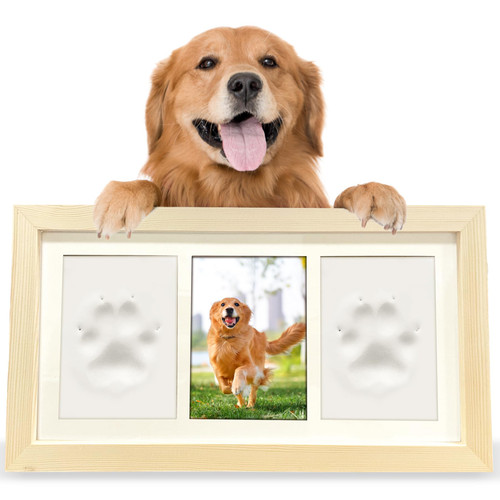 LEICHTEN Dog Pet Paw Print Impression Kit,Wooden Tabletop Cat Picture Frame Keepsake Kit with Soft & Light Clay,Personalized Pet Memorial Gifts for Dogs,Pet Lovers
