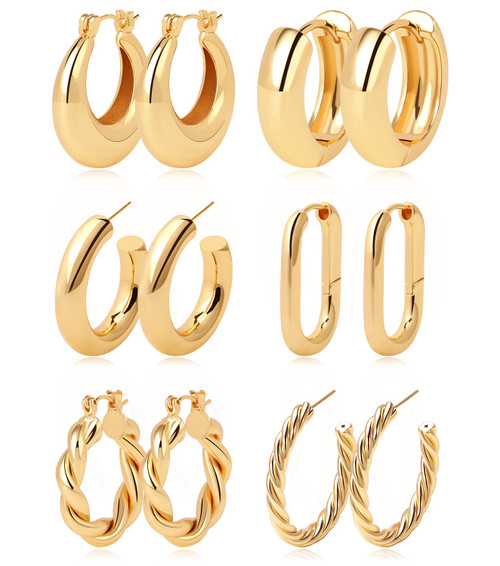 Dreamfox 6/9 Pairs Huggie Hoop Earrings Small Hypoallergenic 14K Gold Plated Huggie Earrings For Women Simple Huggie Hoops For Girls (Gold 14)