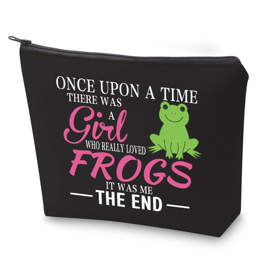 ZJXHPO Funny Frog Lover Gift There Was A Who Really Loved Frogs Novelty Frog Themed Zipper Pouch Makeup Bag (BL Once Frog)