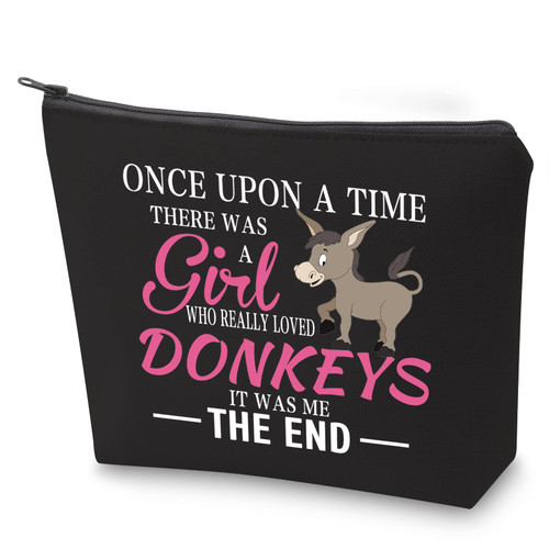 ZJXHPO Funny Donkey Lover Gift There Was A Who Really Loved Donkeys Novelty Donkey Themed Zipper Pouch Makeup Bag (BL once donkey)