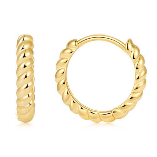 Fiusem Gold Huggie Small Hoop Earrings for Women, Hypoallergenic 14K Gold Plated Mini Twisted Huggie Earring, Tiny Hoops 8 mm