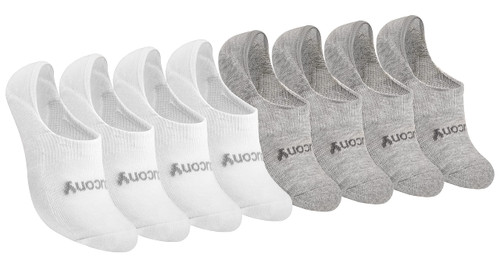 Saucony Women's Show Cushioned Invisible Liner Socks, White/Grey (8 Pairs), Shoe Size: 4-7