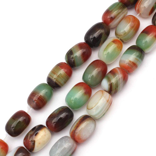 JOE FOREMAN 13mmx18mm Stripe Agate Semi Precious Gemstone Column Red Green Loose Beads for Jewelry Making DIY Handmade Craft Supplies 15"
