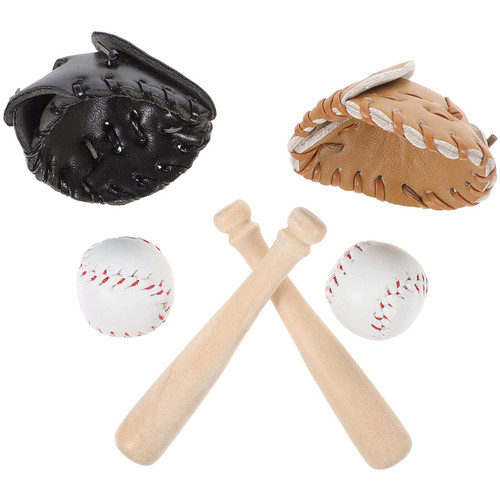 Totority Dollhouse Baseball Bat Glove, 2 Sets of Mini Baseball Bat Toy Doll House Baseball Miniatures Sports Baseball Bat DIY Ball Miniature Games Accessory