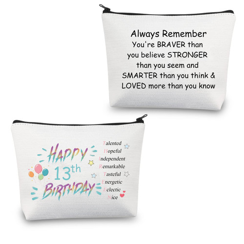 CMNIM Happy 13th Birthday Gifts 13th Birthday Makeup Bag 13 Year Old Birthday Gifts Daughter Turning 13 Gifts Cosmetic Bag (Happy 13th Birthday White) CMNIM Happy 13th Birthday Gifts 13th Birthday Makeup Bag 13 Year Old Birthday Gifts Daughter Turning 13 Gifts Cosmetic Bag (Happy 13th Birthday White)