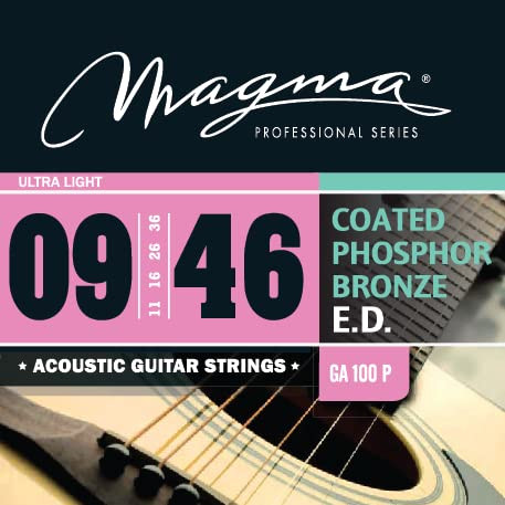 Magma Ultra Light Acoustic Guitar Strings - 09-46 Gauge Coated Phosphor Bronze Strings - 1 Acoustic guitar String Set (.009" - .046") - GA100P