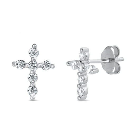 Sterling Silver Simple Cross Elegant Studded Traditional Earrings Clear CZ 925 Sterling Silver Simple Cross Elegant Studded Traditional Earrings Clear CZ 925