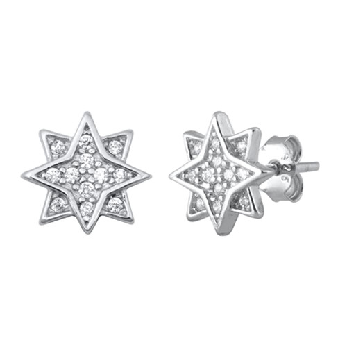 Sterling Silver Vintage Style Star Elegant Burst Cluster Earrings Clear CZ 925