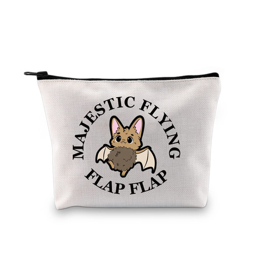 G2TUP Bat Lover Gift Majestic Flying Flap Flap Makeup Bag Bat Owner Cosmetic Bag Bat Mom Gift Animal Lover Gift Zipper Travel Pouch (Majestic Flying Flap White Bag)