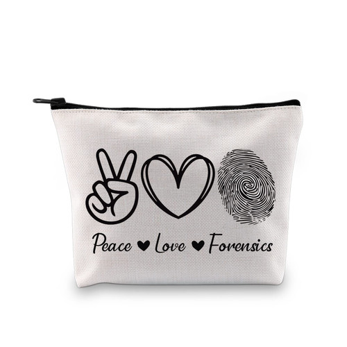 G2TUP Forensic Gift Peace Love Forensics Makeup Bag Forensic Science Cosmetic Bag Forensic Science Investigator Gift Criminologist Zipper Travel Bag (Peace Love Forensics MB)