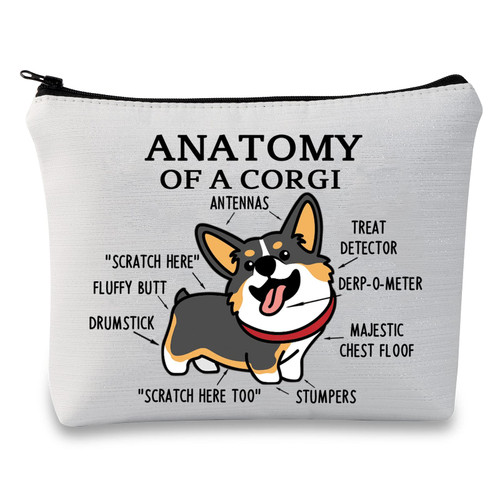 G2TUP Black Tricolor Corgi Lover Gift Anatomy of a Tricolor Corgi Makeup Bag Corgi Mom Cosmetic Bag with Zipper Corgi Owner Gift Dog Mama Lover Gift (Anatomy of a Tricolor Corgi Fluorescent White)
