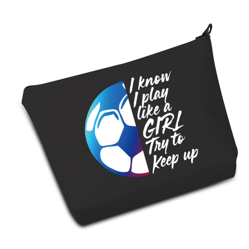JXGZSO Soccer Gifts Soccer Player Gift I Know I Play Like a Try To Keep Up Soccer Ball Zipper Pouch Soccer Bag Cosmetics Makeup (Keep Up Soccer B)