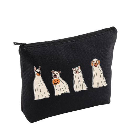 CENWA Halloween Makeup Bag Halloween Dog Cosmetic Bag Ghost Dog Zipper Pouch Bag Spooky Season Gift (Halloween Dog B)