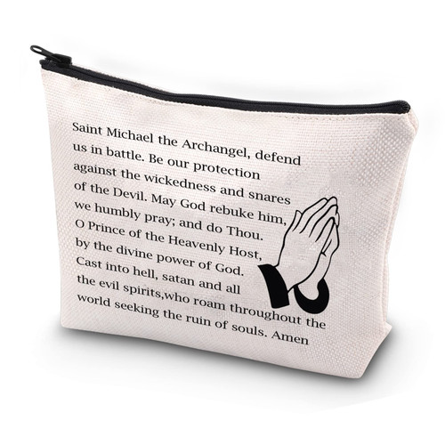 JYTAPP St. Michael The Archangel Defend Us in Battle Makeup Bag Religious Gift Christian Cosmetic Bag Zipper Pouch Saint Michael The Archangel Prayer Gift Protection Gift
