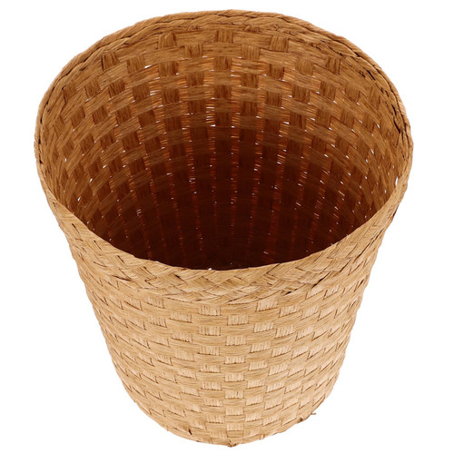 Zerodeko Trash Can Hamper Wicker Basket Garbage Can Convenient Waste Basket Woven Basket Storage Basket Household Trash Basket Small Basket for Bathroom Decorate Office Manual Straw