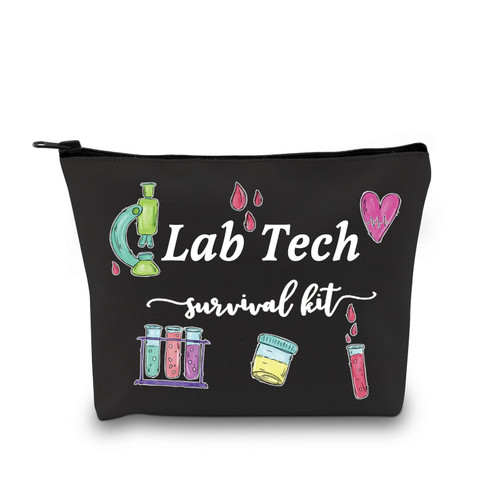 GJTIM Lab Tech Survival Kit Funny Lab Week Lab Tech Gift Laboratory Technician Zipper Pouch Makeup Bag (Survival Lab Tech Black)