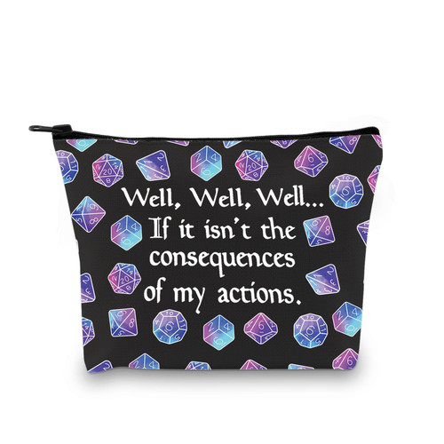 DandD Gift Role Playing Games Gift D20 Dice Pouch D D Accessory Pouch Bag DM Games Makeup Bag for RPG Gamer (My Actions Bag)