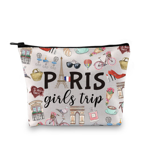 Paris Girls Trip Gift Paris Girls Weekend Gift Vacation In Paris Gift Paris Theme Travel Bag Paris Skyline Gift For Her France Vacation Makeup Bag (Girls Trip Paris)
