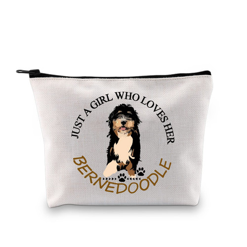 PXTIDYT Bernedoodle Lover Gift Who Loves Her Bernedoodle Cosmetic Bag Bernedoodle Dog Mom Zipper Bag Doodle Lover Gift(beige)