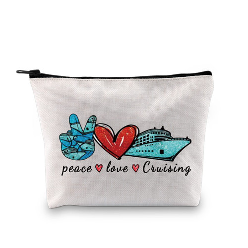 PXTIDY Cruise Vacation Pouch Cruising Lover Makeup Bag Peace Love Cruising Cosmetic Bag s Cruise Trip Gifts Cruise Bachelorette Party Favor Beach Trip Toiletry Bag (beige)