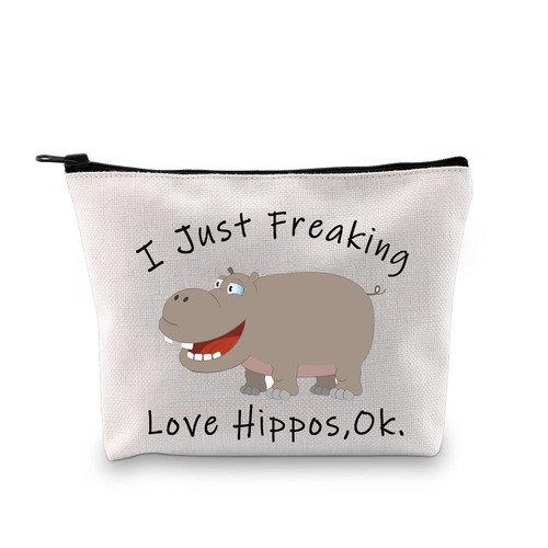 PXTIDY Hippo Makeup Bag Hippos Lover Gift I Just Freaking Love Hippos Makeup Zipper Pouch Bag Cute Hippo Gifts Hippopotamus Lover Gift
