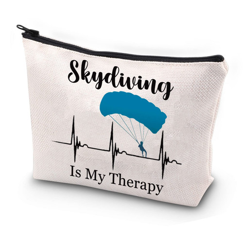 JYTAPP Skydiver Skydive Cosmetic Bag Skydiving Gifts Skydiving Is My Therapy Novelty Travel Bag For Women Skydiver Parachute Plane Jump Gifts