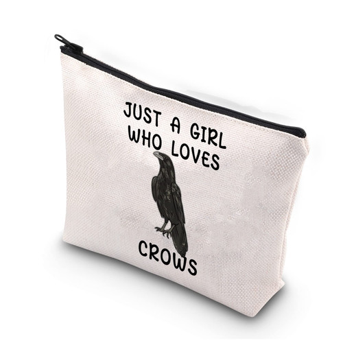 BDPWSS Crow Gift Crow Lover Gift Raven Crow Bird Lover Gift Just a Girl Who Loves Crows Makeup Bag For Crow Mom Bird Watching Gift (Girl loves crows)