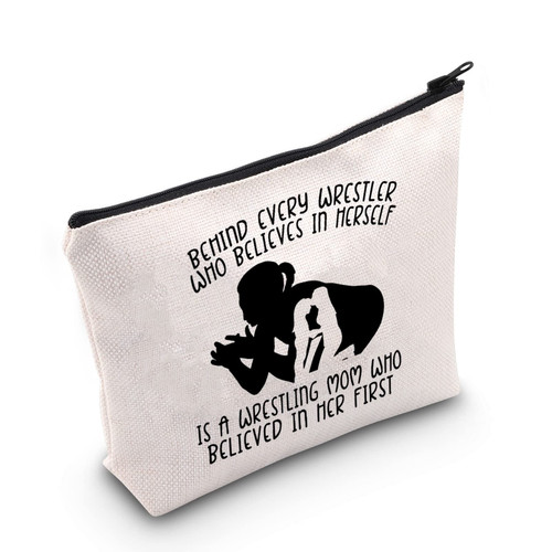 POFULL Wrestling Gift Wrestling Mom Cosmetic Bag Sports Gift Wrestling Lover Gift (Behind Every Wrestler bag)