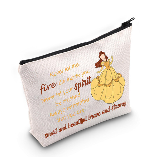 JNIAP Princess Belle Cosmetic Bag Beauty Storty Beast Fairy Movie Makeup Pouch Belle Fans Gift For Daughter Travel Bag(never let)