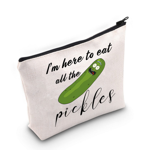 JNIAP Funny Pickle Lovers Makeup Bag Organizer Pickle Gifts For Women Pickle Party Themed Travel Cosmetic Bag I'm Here To Eat All The Pickles Toiletry Zipper Pouch