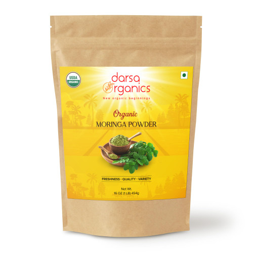 Darsa Organics Moringa Powder | 1 lb Resealable Pouch | Ground Moringa Oleifera Leaves | USDA Organic | Non-GMO | Chemical-Free | Gluten Free| Health Supplement | Perfect for Smoothies, Tea, Recipes Darsa Organics Moringa Powder | 1 lb Resealable Pouch | Ground Moringa Oleifera Leaves | USDA Organic | Non-GMO | Chemical-Free | Gluten Free| Health Supplement | Perfect for Smoothies, Tea, Recipes